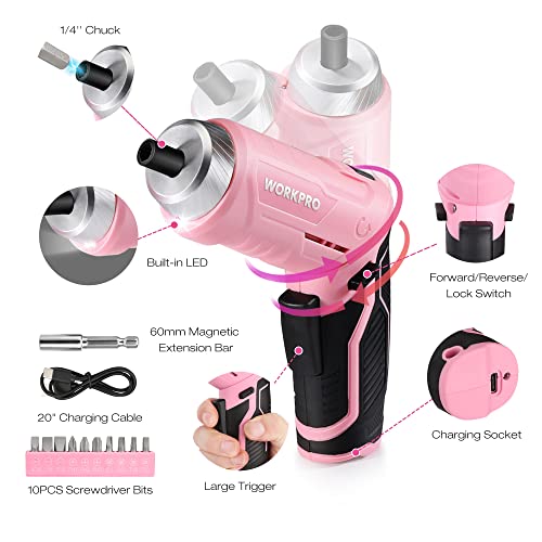 Pink Tool Set, 3.7V Electric Screwdriver Kit with Toolbox - view 3