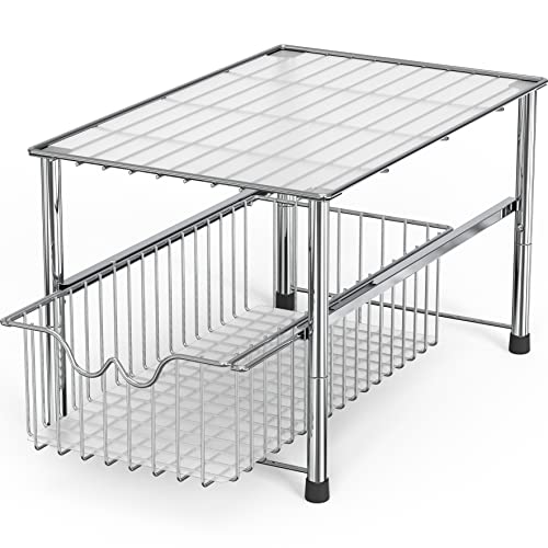 Stackable Under Sink Organizer with Sliding Basket, Chrome - view 3