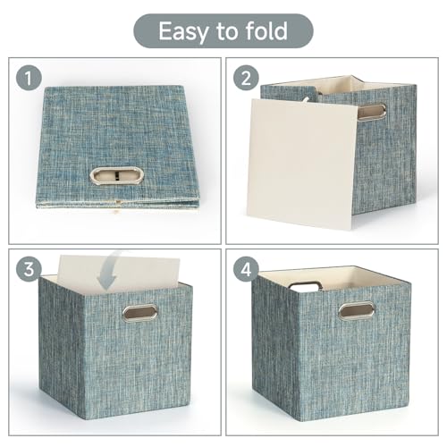 Storage Basket Bins,13×13×13 Foldable Storage Boxes Fabric Drawer Cubes for Closet Shelf Cabinet Bookcase - Set of 4,Teal - view 5