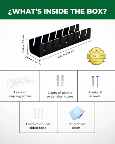 Acrylic Cap Organizer for Baseball Caps – Wall Mounted Hat Rack Holder for 7 Hats, Hat Stand Display, Closet & Wall Storage with Screws or Adhesive – Black - view 2