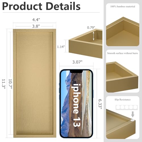 Gold Bathroom Vanity Tray for Soap Dispenser, Perfume, Jewelry, Candle, Makeup, Decor, Toilet Tank Tray, Kitchen Tray for Spice, Salt, Coffee 11.3”L x 4.4”W x 1.14”H - view 6