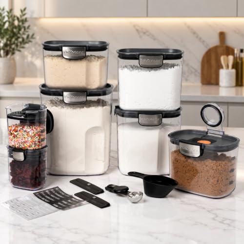 + Airtight Food Storage Container Set – Clear Plastic Flour and Sugar Canister Set with Magnetic Accessories for Kitchen Organization (Grey, 14-Piece) - view 3