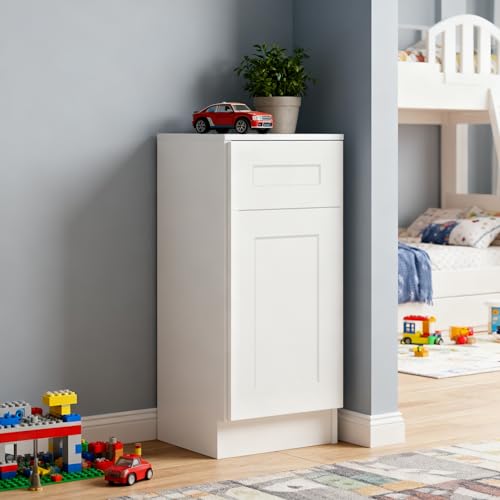 Solid Wood White Shaker Base Cabinets with Drawers, 15 Inch Wide 24 Deep RTA Storage Organizer, Small Floor Cabinet Without Countertop, Space-Saver for Laundry Room, Kitchen, Bathroom - view 2