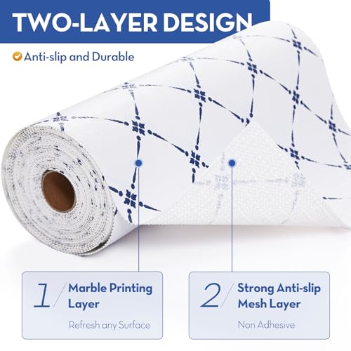 Drawer Shelf and Cabinet Liner, Thick Strong Grip,Shelf Liners Non-Adhesive Liners Protect Kitchen Cabinets and Cupboard, Bathroom Drawers,Under Sink Mat, 12" x10', Blue Stripe - view 3
