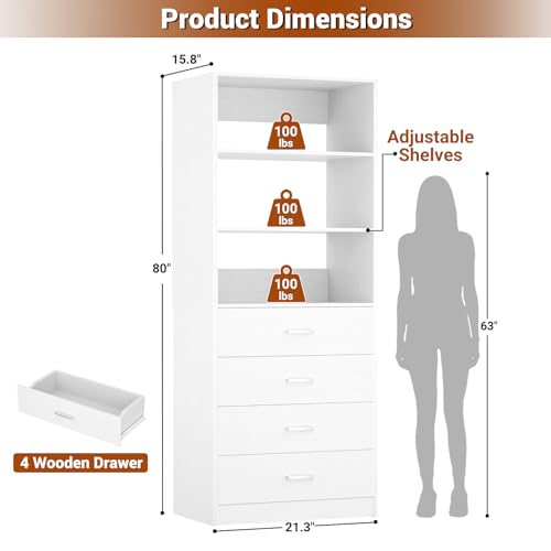 Closet Drawers System, 21.3" Wood Closet Organizer System, White - view 3