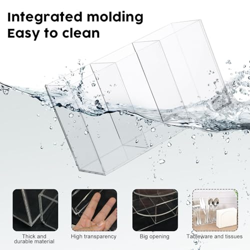 Cutlery Storage Organizer and Napkin Holder Kit, Acrylic Cutlery Utensil Holder Tissue Paper Holder for Kitchen Countertop Organization Hold Fork Knife Spoon Silverware Tableware Storage Box - view 3