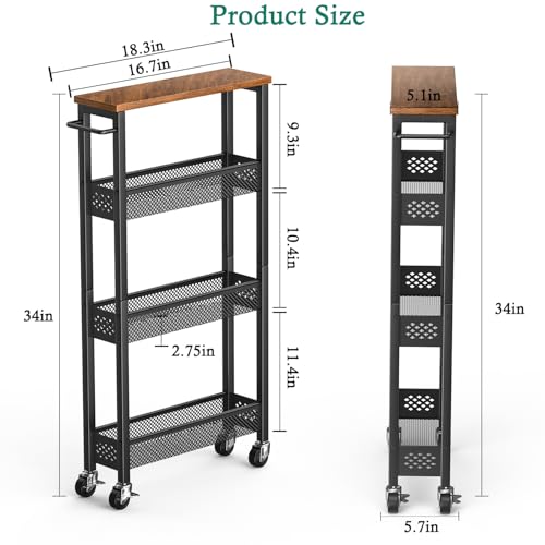 Utility Slim Storage Cart on Wheels, 4 Tier Laundry Room Organizers - view 5
