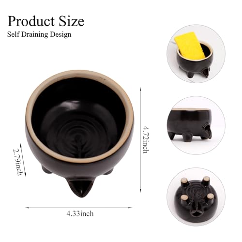 Ceramic Sponge Holder with Drainage, Black Sink Caddy Organizer - view 2