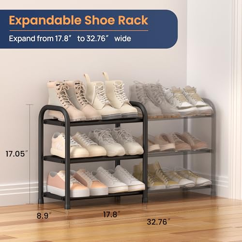 3 Tier Expandable Shoe Rack, Metal Small Shoes Shelf, Black - view 2