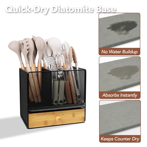 Kitchen Utensil Holder Countertop,Extra Large Utensil Organizer with Drawer - view 6