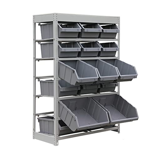 Bin Rack Storage System Heavy Duty Steel Rack Organizer Shelving Unit w/ 16 Plastic Bins in 6 tiers - view 2
