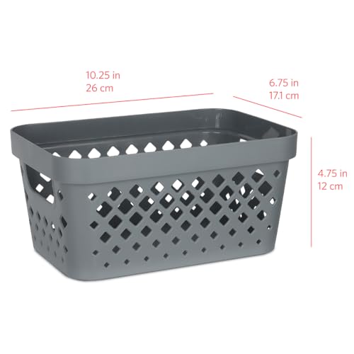 Plastic Baskets for Organizing, Set of 6 | Pantry Storage for Under Counter, Linen Closet, and Bathroom | Nesting Shelf Bins with Handles, 1 Gallon, Grey - view 5