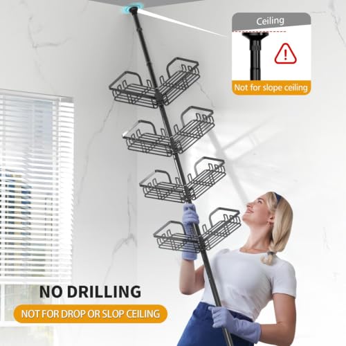 Shower Caddy Corner Tension Pole, Bathroom Organizer, 4-Tier Black - view 2