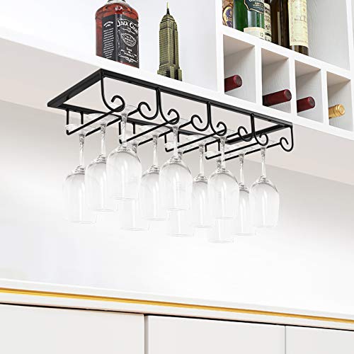 Under Cabinet Wine Glass Rack Stemware Rack, Wine Glasses Hanger Rack Wire Wine Glass Holder Storage Hanger for Cabinet Kitchen Bar (Black, 4 Rows 1 Pack) - view 6