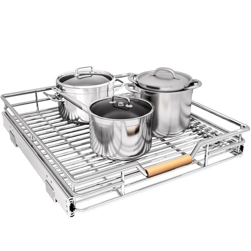 Pull out Cabinet Organizer, 18"W X 21"D, Heavy Duty Smooth Sliding Under Cabinet Shelves for Pots and Pans, Full-Extension Roll out Drawers, Slide out Organization for Home Kitchen Pantry