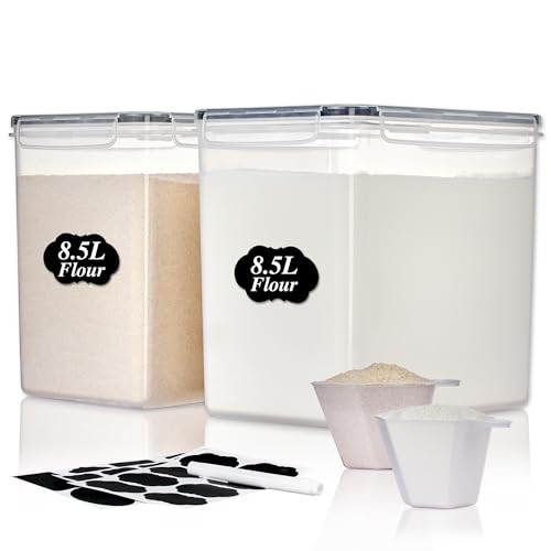 8.5L Extra Large Flour Sugar Storage Containers, 2 PCS, Black