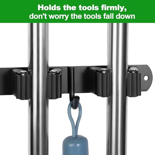 3 Racks and 4 Hooks Mop and Broom Holder Wall Mount, Self Adhesive Heavy Duty Broom Organizer Storage Tool Racks for Kitchen Garden Laundry Garage - view 5