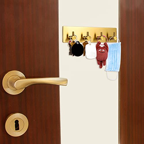 Key Holder for Christmas Wall Decorative, Adhesive Stainless Steel Key Hooks, Key Hanger Key Organizer Towel Hook Coat Hanger for Entryway Hallway Kitchen (Four Rows, Golden 1 PC) - view 4