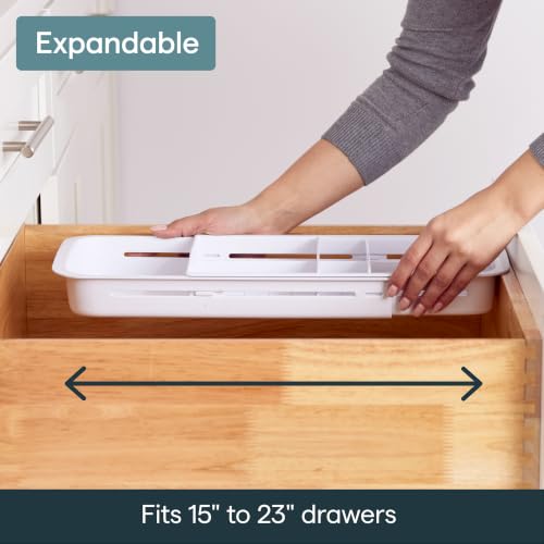 DrawerFit Sliding Drawer Tray with Adjustable Dividers, Expandable Kitchen Storage Organizer, Speckled White - view 4