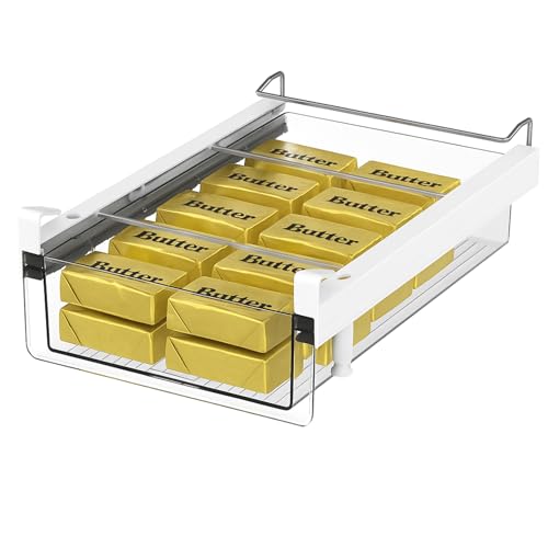 Large Fridge Under Shelf Drawer, Pull Out Refrigerator Drawer Organizer Fridge Organizer Bins, Fridge Storage Container Holder for Produce, Deli Meat, Cheese, Bacon, Easy to Install-L