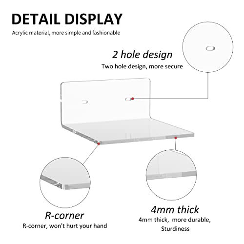 6 Inches Acrylic Small Wall Shelves 2 Pack, Floating Shelf for Wall Mounting, Acrylic Display Ledges for Funko Pop Figures, Home Décor, Living Room, Gaming Room, Plants(6 inch, Clear) - view 4