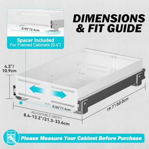 Pull Out Cabinet Organizer, Expandable Width 8"-13", Heavy Duty Metal Slide Out Drawers for Cabinets, Expandable Cabinet Pull Out Shelves for Kitchen, Pantry, Bathroom, White - view 2