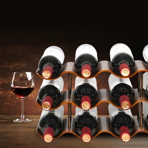 Countertop Wine Rack - 12 Bottle Freestanding Wine Bottle Holder Stand - 3 Tier Wooden Wine Storage Rack - Walnut Wavy Wine Organizer for Cabinet Pantry Home Kitchen Bar - view 6