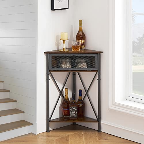 3 tier Corner Table/Cabinet with Flip Door and Storage Shelves, Free-Standing Organizer for Compact Space in Living Room/Study/Lobby/Bedroom,Industrial - view 4