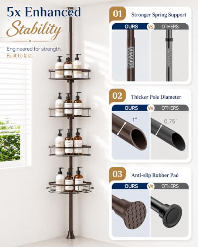Rustproof Corner Shower Caddy Tension Pole for Bathroom Organizers - view 4