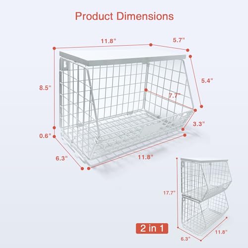 Wall Mount Bathroom Storage Basket, Fruit Produce and Vegetable Baskets for Kitchen Counter, Hanging Wire Storage Basket for Laundry Room Bedroom Closet Pantry Boys Girls Room (White) - view 7