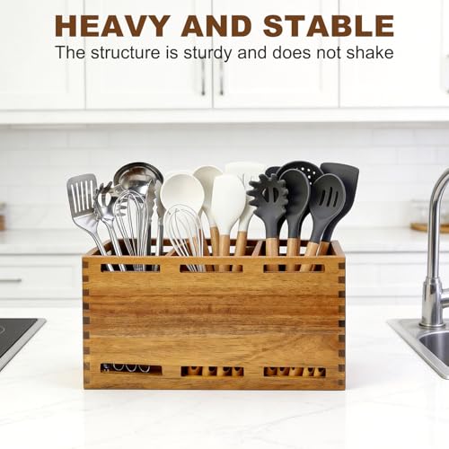 Acacia Wood Large Utensil Holder for Kitchen Counter Organizer Spoon Holder - view 6
