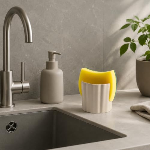 Flower Ceramic Sponge Holder for Kitchen Sink, Dish Scrubber Caddy - view 3