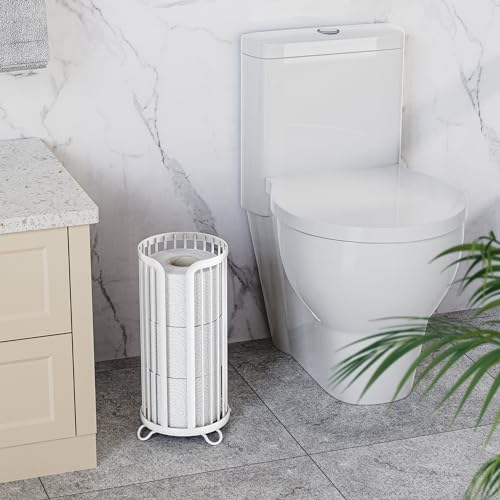 Toilet Paper Holder Stand, Freestanding Toilet Tissue Organizer, Minimalistic Storage Solution, Reserve Mega Rolls,Modern -2PACK White - view 3