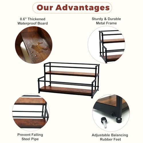 Coffee Syrup Rack Organizer, 2-Tier 10 Syrup Bottles Holder for Coffee Bar,Liquor Bottle Display Shelf,Wine Rack - Rustic Kitchen Cabinet for Spices, Jars - Stepped Pantry Shelf for Wine, Spice & Tea - view 5