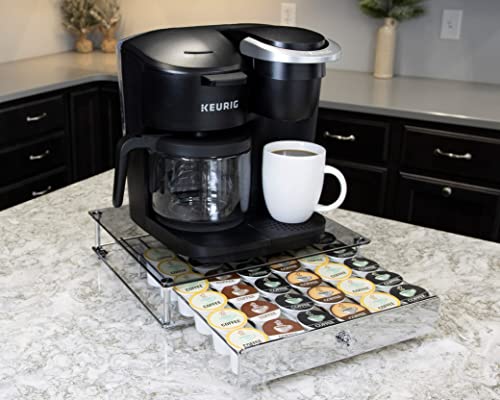 Nifty Rolling Coffee Pod Drawer - Glass Top & Chrome Finish, Compatible with K-Cups, 36 Pod Pack Holder, Compact Under Coffee Pot Storage Drawer, Slim Home Kitchen Counter Organizer - view 2