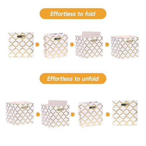 11x11x11 Storage Cube Bins, Collapsible Storage Bins Fabric Storage Cubes Organizer Baskets Box Drawers for Shelves, Closet, Wardrobe, Bookshelf, Cabinet, Cream/Gold Lantern, 4 Pack - view 3
