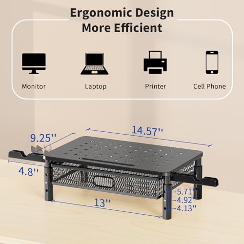 Monitor Stand Riser with Metal Mesh Drawer, Height Adjustable - view 6