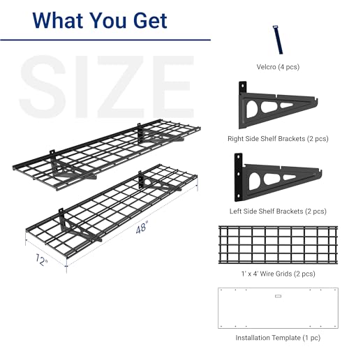 2-Pack 1x4ft 12-inch-by-48-inch Wall Shelf Garage Storage Rack Wall Mounted Floating Shelves, Black, Classic Series - view 3
