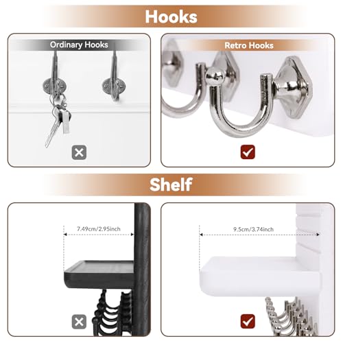 Key Holder for Wall, Mail Organizer Wall Mount with 6 Hooks Wooden Hanging Key Rack for Home Decor, Hallway, Entryway (White) - view 5