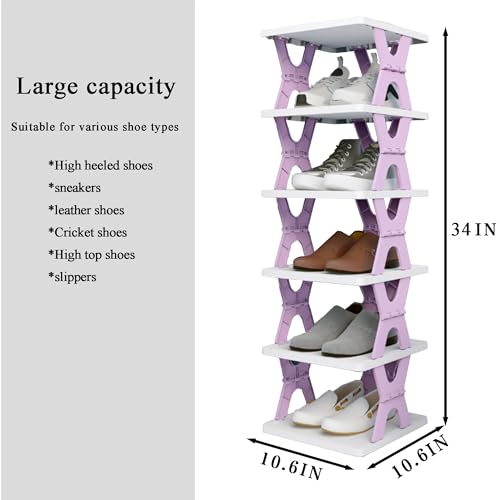 6 Tier Kids Shoe Rack, Collapsible Shoe Rack for Kids' Rooms, Foldable Vertical Shoe Organizer for Front Door Entrance, Compact Shoe Storage Shelf for Narrow Spaces - view 2