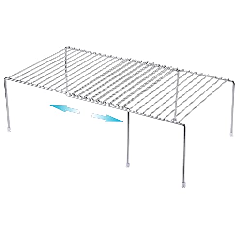 Expandable Kitchen Cupboard Organiser, 2-Piece Adjustable Freezer Cabinet Storage Wire Shelf Rack Rustproof Metal Shelves Space Saver for Countertop Pantry Drawer Utensils