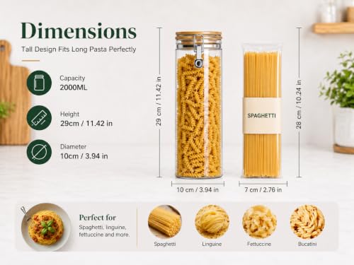 68 oz Tall Glass Spaghetti Jar with Airtight Clamp Lid - view 2