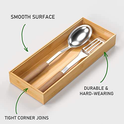 Bamboo Drawer Organizer, Stackable Utensil Organizer for Kitchen, Bamboo Storage Box Wood Silverware Tray for Drawer 15" x 6" x 2" Set of 2 - view 3