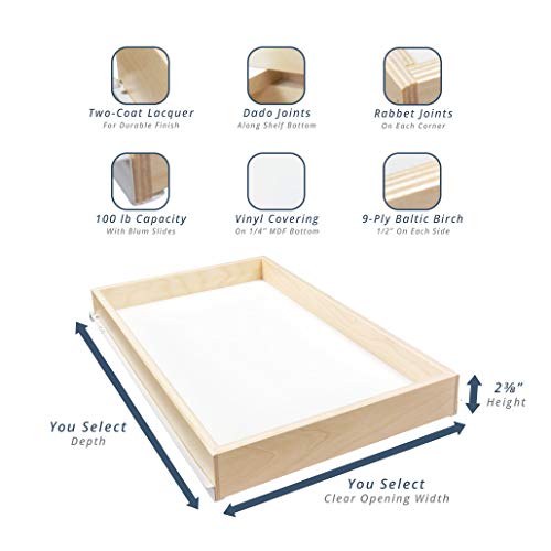 Sliding Pull-Out Shelf for Cabinets (Kitchen Cupboards, Pantry Drawers, Bathroom Storage) 2 3/8" Tall - 3/4 Slides & Base Mounting - Custom Clear Opening Width & Depth: (14", 19.75" (3/4)) - view 6