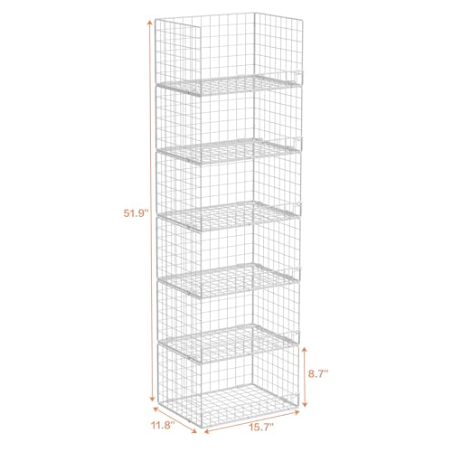 6-Tier Stackable Closet Organizers and Storage Shelves, Closet Shelf Organizer Basket Bins, Foldable Sweater Storage for Clothes Organizer System, White（Patent No. 30022416） - view 3