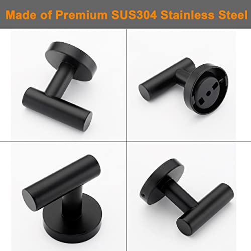 Towel Coat Hook Matte Black SUS304 Stainless Steel Bathroom Clothes Cabinet Closet Sponges Robe Hook Wall Mounted Round Kitchen Heavy Duty Door Hanger 2 Packs - view 7