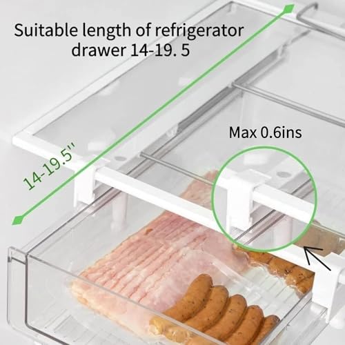 Refrigerator Organizer Drawer,Plastic Fridge Drawer With Handle Pull Out Fridge Bins Organizer, Extra-Long Stretch 19.5",Cheese, Deli Meat, Drinks, Fruit, Vegetable - view 3