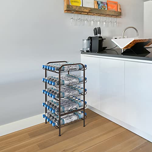 5 Tier Water Bottle Organizer Vertical Free Standing Storage Shelf Metal Beverage Rack Dispenser Large Capacity Bottled Water Holder Stand for Kitchen Party Pantry, Bronze - view 5
