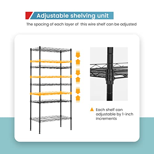 Adjustable NSF-Certified Metal Shelf Wire Shelving Unit Storage for Small Places Restaurant Garage Pantry Kitchen Garage Rack (Black, 21.5L x 11.6W x 47.6H) - view 5