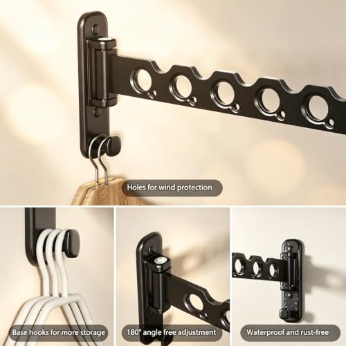 Wall Mounted Clothes Hanger Rack, Foldable Space Saving Laundry Rack - view 6